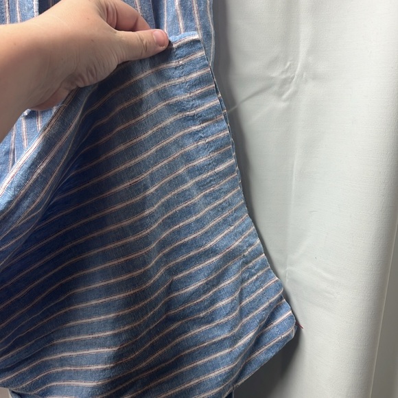 Max Studio Blue Red Pin Stripe Linen Paper-bag Pants- M - Picture 5 of 7